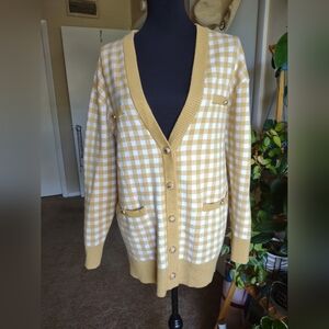 Joie Womens Sweater Size M Golf Gingham Check Button Up Cardigan